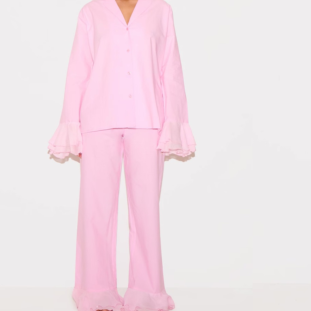 Boohoo Light Pink Ruffle Sleeve Pajama Set - Picture 3 of 3